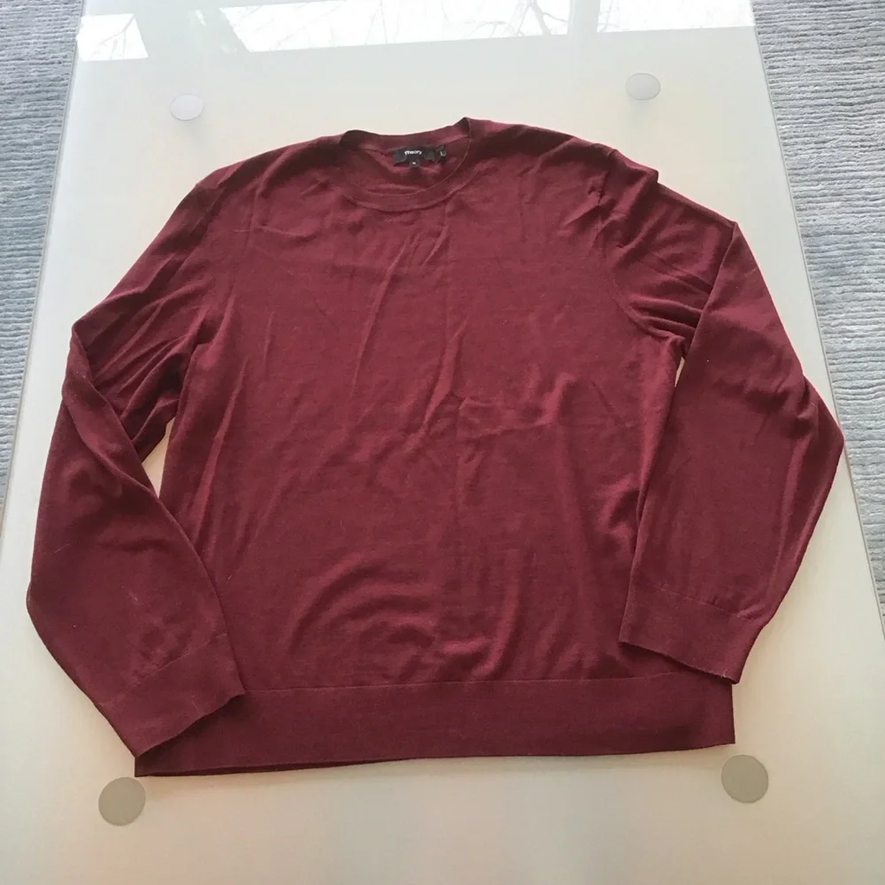 Men's Theory Burgundy Wool Crew Neck Lightweight Long Knit Pullover Sweater‎ XL